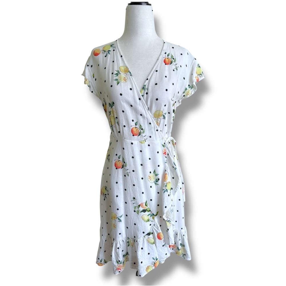 Rails Summer Dress Polka Dot Citrus Frilly Wrap Dress Feminine White Size XS